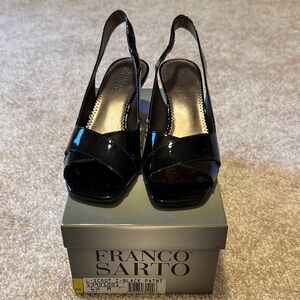 Franco Sarto Black Patent Slingback Heels